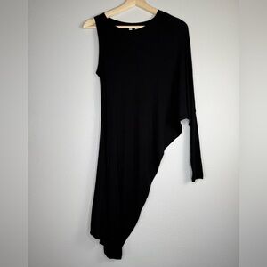 BCBGMAXAZRIA Asymmetrical One Sleeve Black Midi Dress Size S